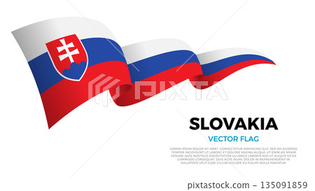 Flag of Slovakia. Slovak and East European Culture. Shining flag with realistic shadows waving in three layers. The elegant curves and realistic shading create a sense of motion Flag of Slovakia. Slovak and East European Culture. Shining flag with realistic shadows waving in three layers. The elegant curves and realistic shading create a sense of motion 135091859