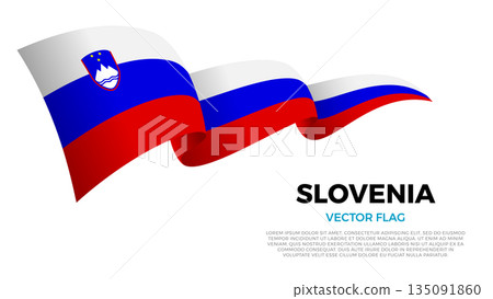 Flag of Slovenia. Sloven and East European Culture. Shining flag with realistic shadows waving in three layers. The elegant curves and realistic shading create a sense of motion Flag of Slovenia. Sloven and East European Culture. Shining flag with realistic shadows waving in three layers. The elegant curves and realistic shading create a sense of motion 135091860