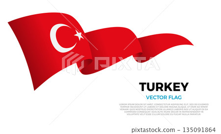 Flag of Turkey. Turkish and European and Asian Culture. Shining flag with realistic shadows waving in three layers. The elegant curves and realistic shading create a sense of motion Flag of Turkey. Turkish and European and Asian Culture. Shining flag with realistic shadows waving in three layers. The elegant curves and realistic shading create a sense of motion 135091864