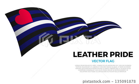 Flag of the leather subculture community, pride flag part of the LGBTQ community. Shining flag with realistic shadows waving in three layers. The elegant curves and shading create a sense of motion 135091878