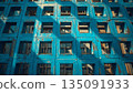 Abstract Blue Lattice Grid Pattern with Industrial Architectural Depth 135091933