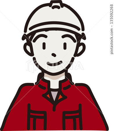 Illustration of a man wearing a helmet and work clothes, red uniform Illustration of a man wearing a helmet and work clothes, red uniform 135092268