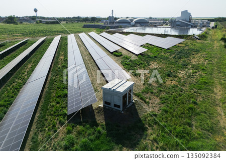 Aerial view of biogas plant using renewable energy for biomethane production. Aerial view of biogas plant using renewable energy for biomethane production. 135092384