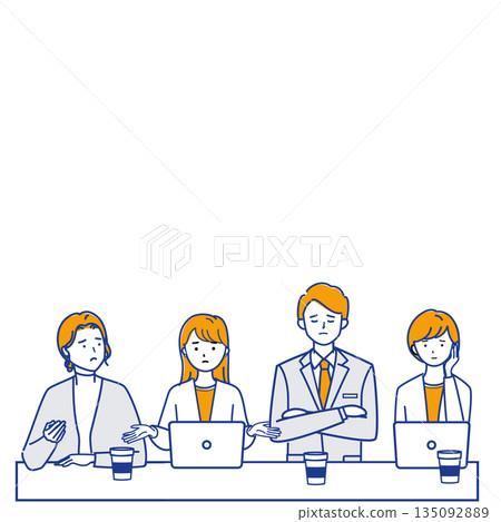 Illustration of a meeting where discussion is stalled (different colors) 135092889