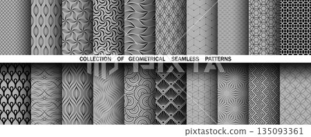Geometric set of seamless black and gray patterns. Simple vector graphics Geometric set of seamless black and gray patterns. Simple vector graphics 135093361
