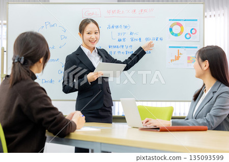 A woman making a meeting A woman making a meeting 135093599