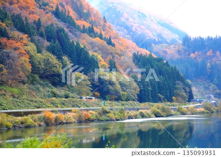 Autumn leaves in Oku-Aizu and the Tadami Line / Kanayama Town, Onuma District, Fukushima Prefecture Autumn leaves in Oku-Aizu and the Tadami Line / Kanayama Town, Onuma District, Fukushima Prefecture 135093931