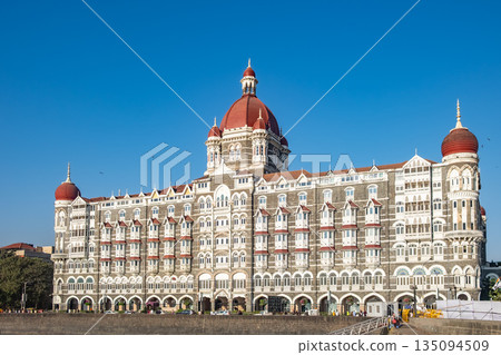 View of the iconic Taj Hotel in Mumbai, Maharashtra, India. Heritage luxury landmark 135094509