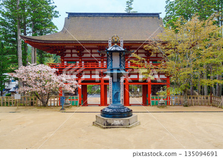 Mount Koya surrounded by cherry blossoms: Danjo Garan Chumon Gate Mount Koya surrounded by cherry blossoms: Danjo Garan Chumon Gate 135094691