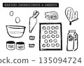 Hand-drawn baking tools line drawing illustration set 2 135094724