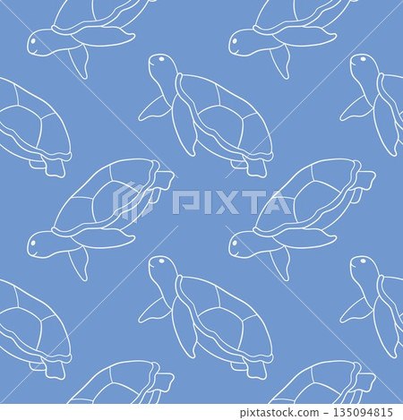 Seamless blue pattern with line art style swimming sea turtle. Marine themed design for summer textile. Seamless blue pattern with line art style swimming sea turtle. Marine themed design for summer textile. 135094815