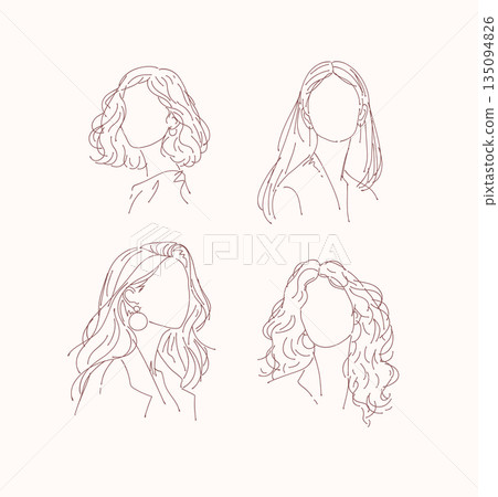 Female silhouette with long hair collection light brown Female silhouette with long hair collection light brown 135094826