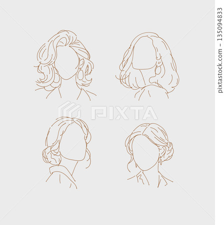Female face and hair silhouette collection beige Female face and hair silhouette collection beige 135094833