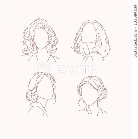 Female face and hair silhouette collection light brown Female face and hair silhouette collection light brown 135094834