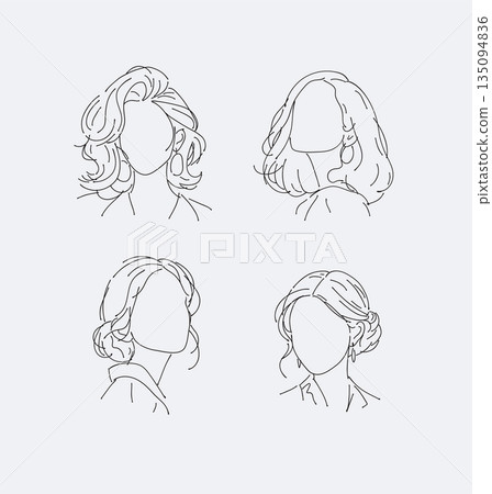 Female face and hair silhouette collection 135094836