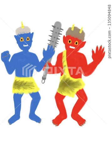 Full-body illustration of red and blue demons Full-body illustration of red and blue demons 135094848