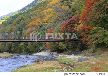 The Red Suspension Bridge in Shiobara Onsen, Nasushiobara City, Tochigi Prefecture The Red Suspension Bridge in Shiobara Onsen, Nasushiobara City, Tochigi Prefecture 135094901