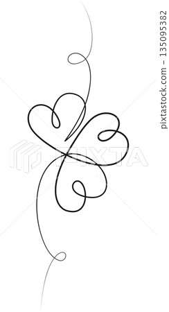 Outline Drawn Shamrock One Continuous line Vertical Minimal St Patrick Day Greeting Design element. Isolated Vector illustration Holidays Greeting Thematic Cards, Party invite or banner, leaflets, tag 135095382