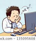 From overwork and fatigue, man fell asleep at the computer 135095608