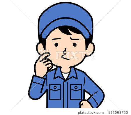 一個面帶不滿表情的普通工人 一個面帶不滿表情的普通工人 135095760