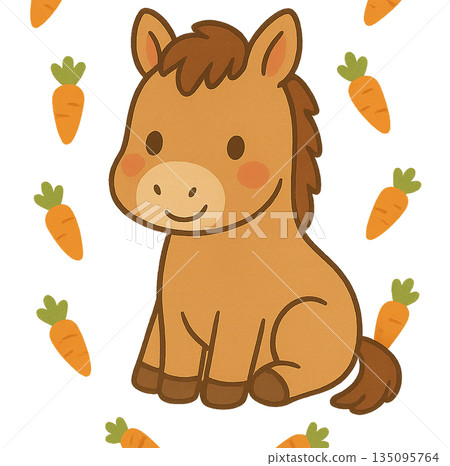 Cute horse and carrot illustration 135095764