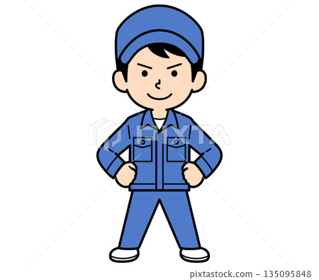 A simple male worker standing with his legs crossed A simple male worker standing with his legs crossed 135095848