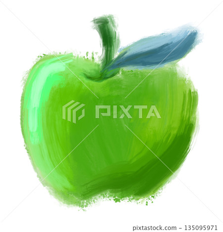 一幅用毛筆粗略繪製的青蘋果插圖（透明背景） 135095971
