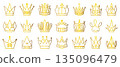 Gold line crown icon vector set, decorative outline royalty signs. Golden gradient decorative luxury cliparts, elegant king and queen pictograms 135096479