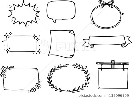 Monochrome hand drawn frame set 135096599