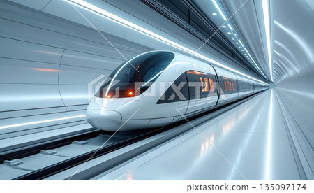 A fast moving passenger train speeds through a city metro station with motion blur on the underground rail track A fast moving passenger train speeds through a city metro station with motion blur on the underground rail track 135097174