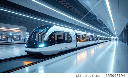 A fast motion blur captures a train speeding past the escalator in a Moscow subway station, highlighting the underground urban transportation and city metro travel way A fast motion blur captures a train speeding past the escalator in a Moscow subway station, highlighting the underground urban transportation and city metro travel way 135097194