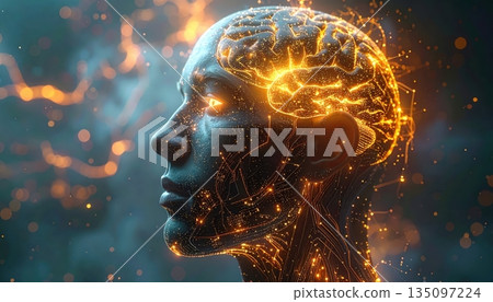 A surreal collage of a man in the fire and night featuring a nebula face and fractal brain to illustrate human consciousness and the magic of universal intelligence A surreal collage of a man in the fire and night featuring a nebula face and fractal brain to illustrate human consciousness and the magic of universal intelligence 135097224