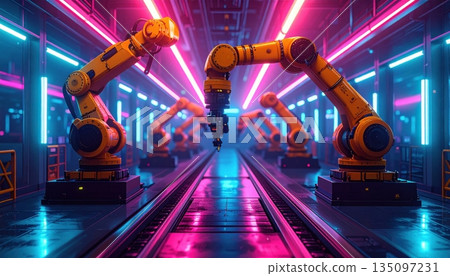 Vibrant concert stage with colorful spotlights and laser beams cutting through smoke during a high-energy music show at a night club party event 135097231