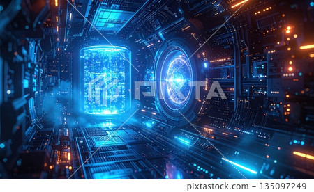 Digital fractal realms merge abstract technology and geometric patterns into a dark blue space illustration where motion waves and radar circles create a high energy science concept wallpaper 135097249