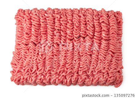Minced meat, pork, beef, forcemeat isolated on white background. Top view 135097276