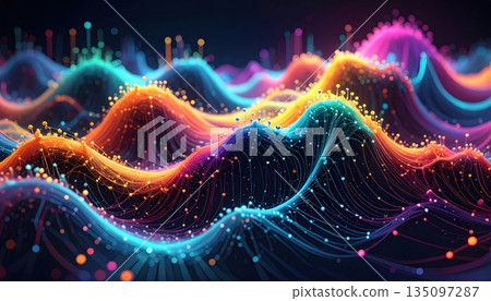 Bright light glow visualization of fractal realms and wave particle energy with dark space stars fantasy illustration Bright light glow visualization of fractal realms and wave particle energy with dark space stars fantasy illustration 135097287
