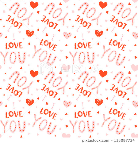 Modern seamless vector pattern with hand drawn I love you words for Valentine's day designs, wrapping paper and textile Modern seamless vector pattern with hand drawn I love you words for Valentine's day designs, wrapping paper and textile 135097724