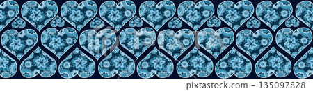 Vector seamless pattern, border with blue floral hearts for backgrounds for yoga designs Vector seamless pattern, border with blue floral hearts for backgrounds for yoga designs 135097828
