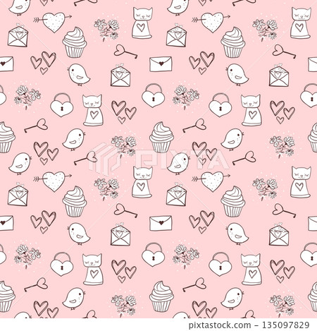 Cute seamless pattern with hand drawn elements for fabric or scrapbooking and for invitation background 135097829
