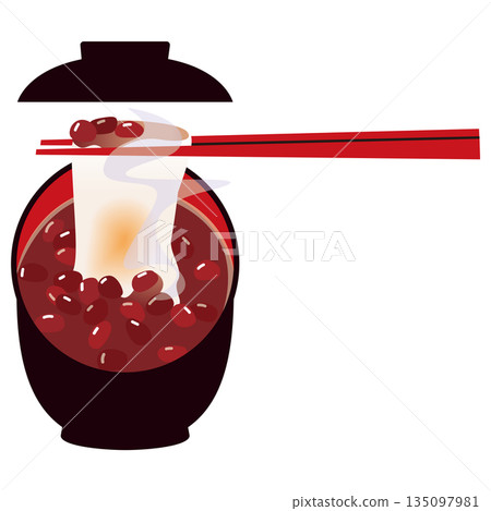 盛在有蓋碗裡的熱氣騰騰的年糕，配上香甜軟糯的紅豆湯。 135097981