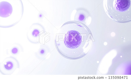 透明膠囊中漂浮的紫色細胞圖像 | 幹細胞、美容醫學、護膚成分 透明膠囊中漂浮的紫色細胞圖像 | 幹細胞、美容醫學、護膚成分 135098471
