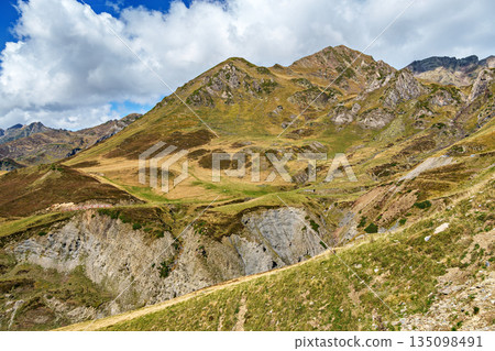 Driving up the Col du Tourmalet steep road, located in the Hautes-Pyrenees in France, famous Tour de France climb Driving up the Col du Tourmalet steep road, located in the Hautes-Pyrenees in France, famous Tour de France climb 135098491