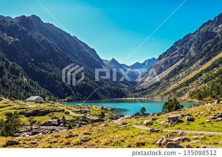 Lac de Gaube, Gaube Lake is a lake in the French Pyrenees, near the town of Cauterets in France 135098512
