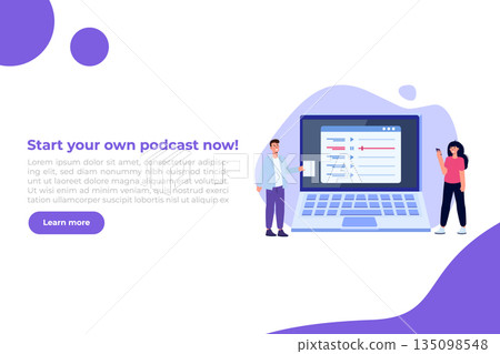 Internet online radio streaming, music applications, playlist online podcast concept. Vector illustration. Internet online radio streaming, music applications, playlist online podcast concept. Vector illustration. 135098548