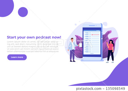 Internet online radio streaming, music applications,  playlist online podcast concept. Vector illustration. 135098549