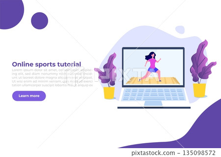 Online sports tutorial, Yoga studios streaming consept. Working out at home. Vector illustration Online sports tutorial, Yoga studios streaming consept. Working out at home. Vector illustration 135098572