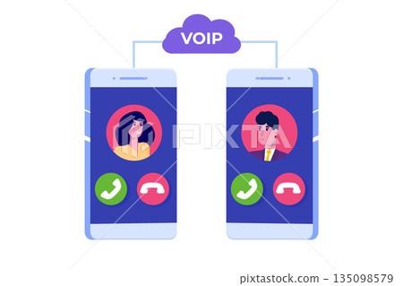 Voice over IP,  IP telephony  VoIP technology concept. Vector illustration. 135098579