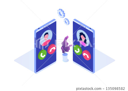 Voice over IP,  IP telephony  VoIP technology isometric concept. Vector illustration. 135098582