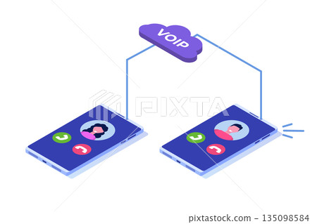 Voice over IP,  IP telephony  VoIP technology isometric concept. Vector illustration. 135098584