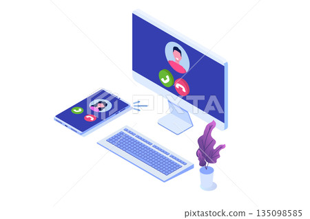 Voice over IP,  IP telephony  VoIP technology isometric concept. Vector illustration. 135098585